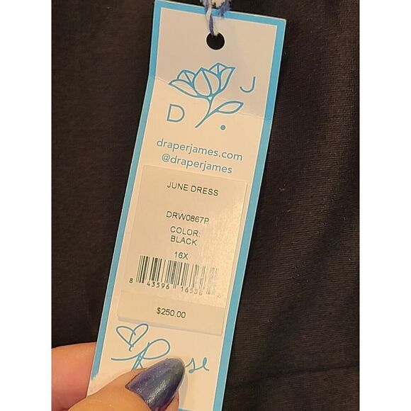 Draper James Women's Black June Dress Puff Sleeve Silk Blend Midi Fit/Flare | 16 - Picture 7 of 11